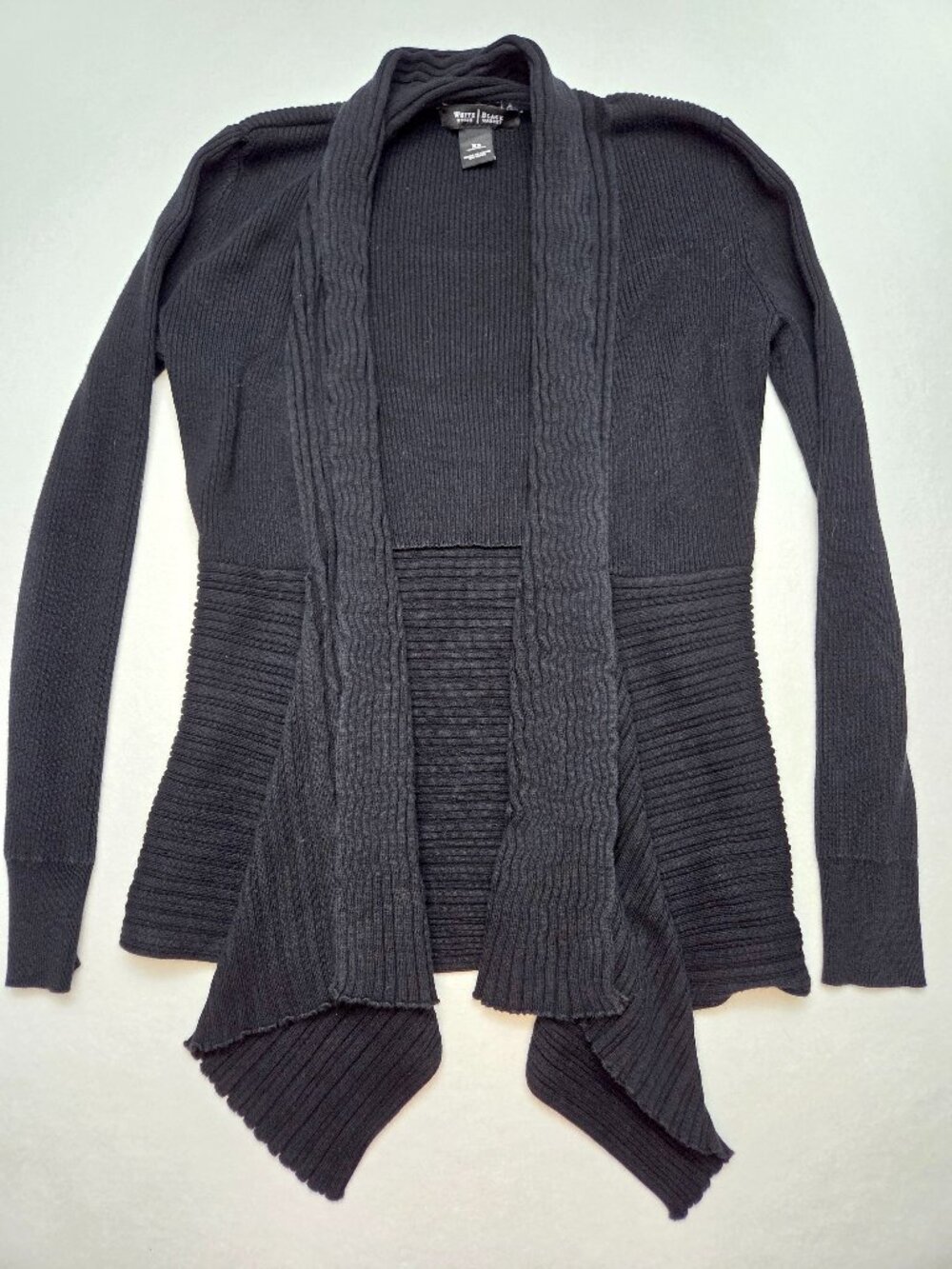 White House Black Market Womens Black Ribbed Open Front Cardigan Sweater Size XS